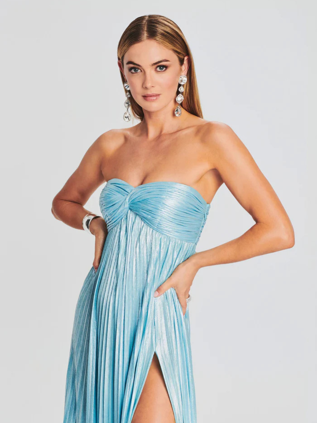 Robe Longue Plissée Bustier pour Femme de Soirée à Fente Haute