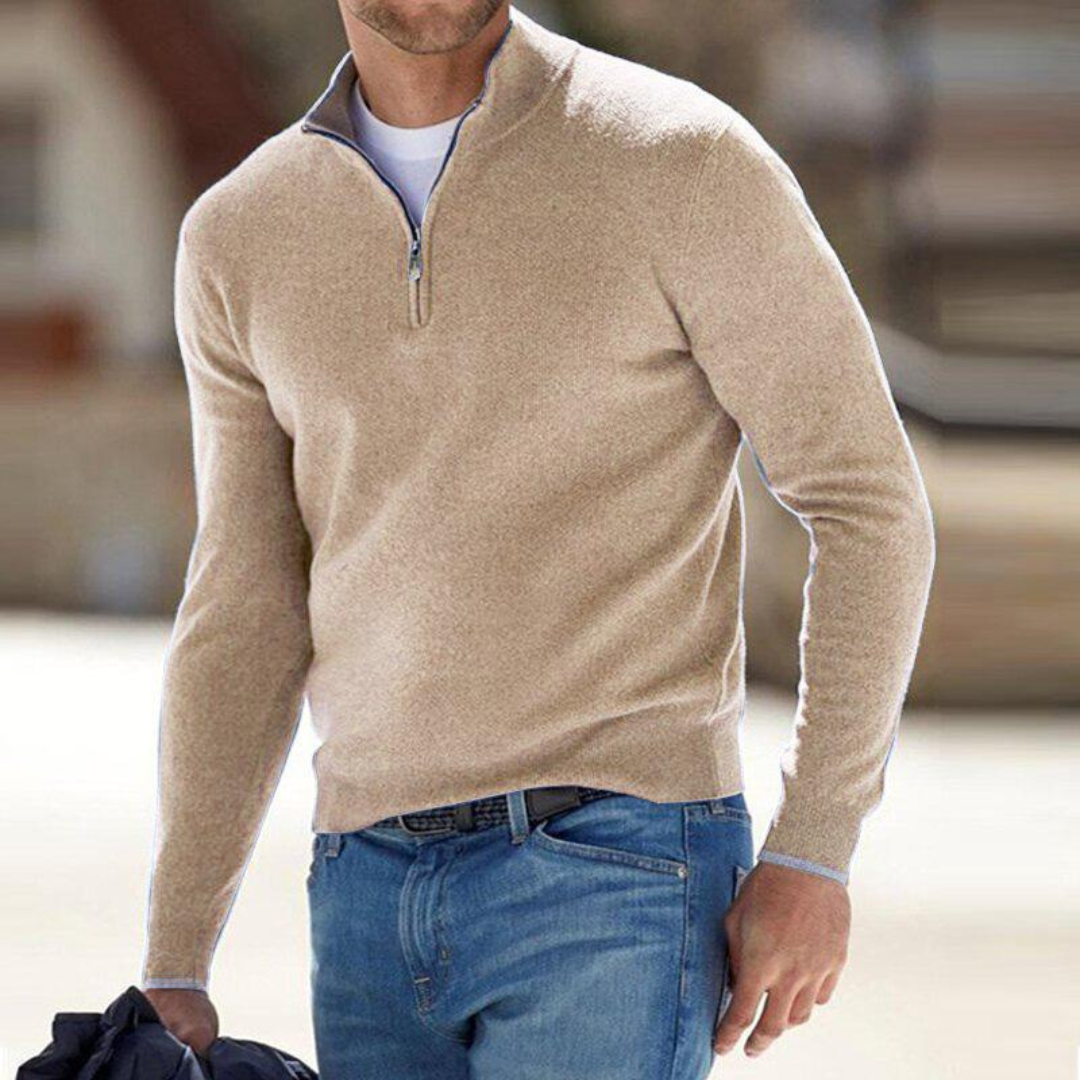 Pull Décontracté à Manches Longues et Col Montant Pour Homme