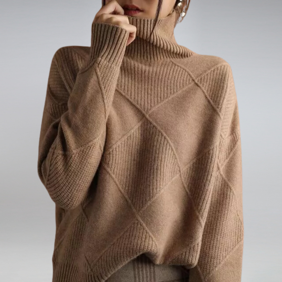 Pull Motif Géométrique Femme Col Roulé