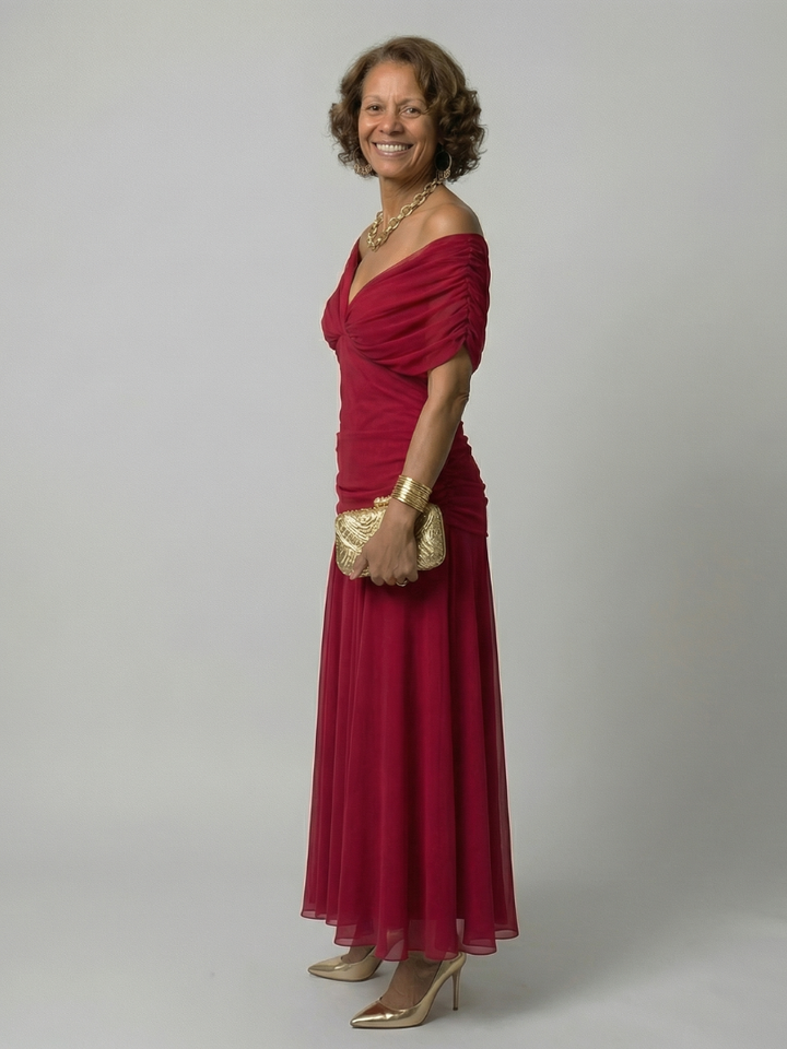 Vestido largo para mujer con escote drapeado