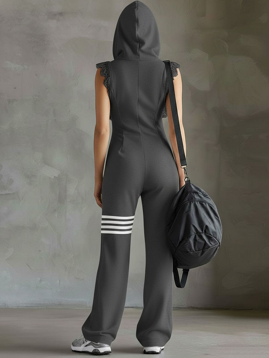 Combinaison femme rétro sporty capuche rayures