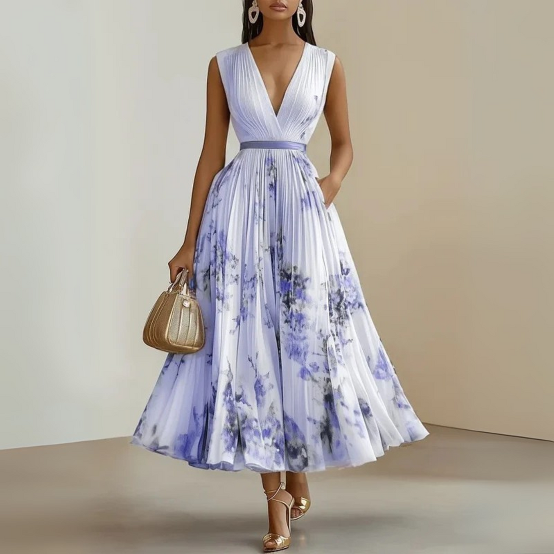 Robe longue plissée sans manches femme