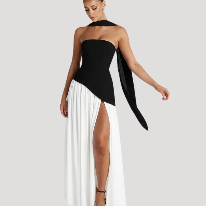 Abito lungo da donna con bustier e spacco elegante