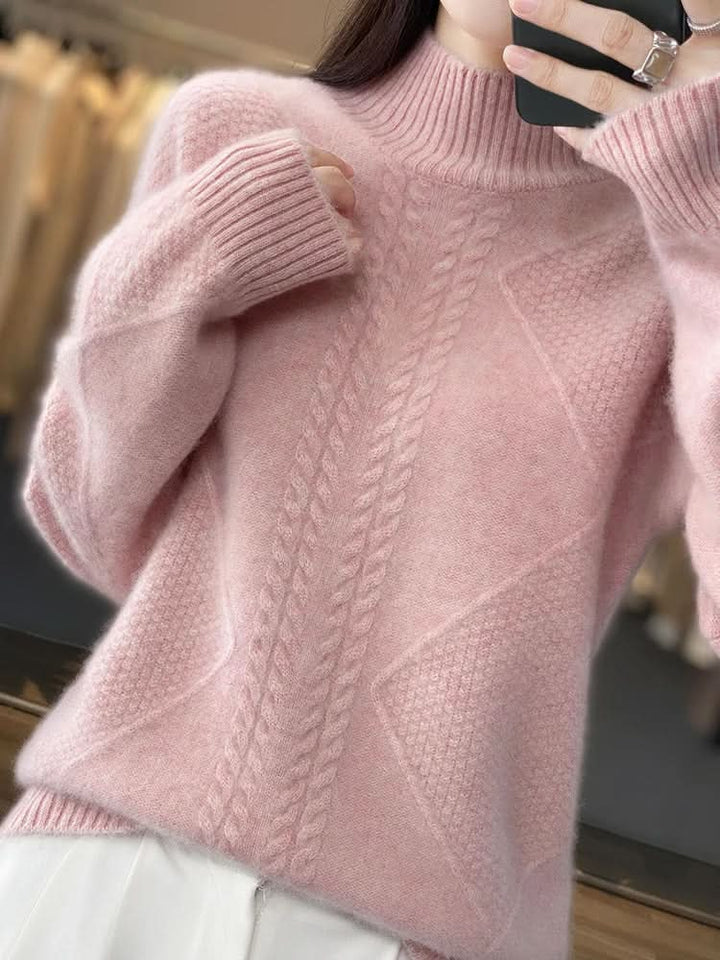 Maglione da donna a collo alto con motivo a trecce