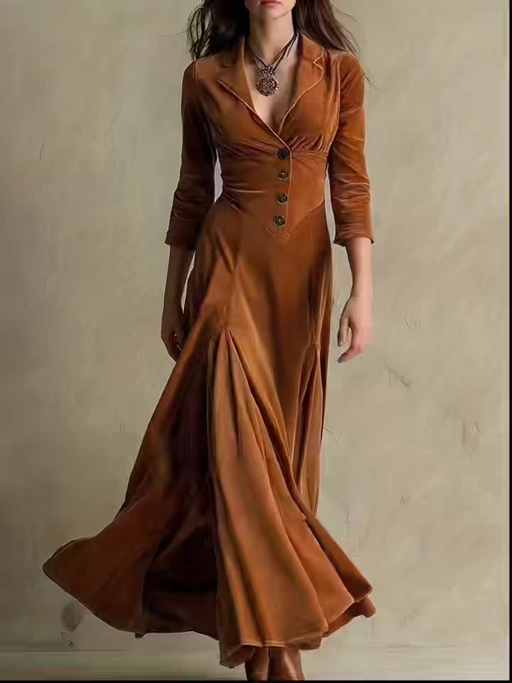 Robe Longue Boutonnée à Manches Longues Pour Femme