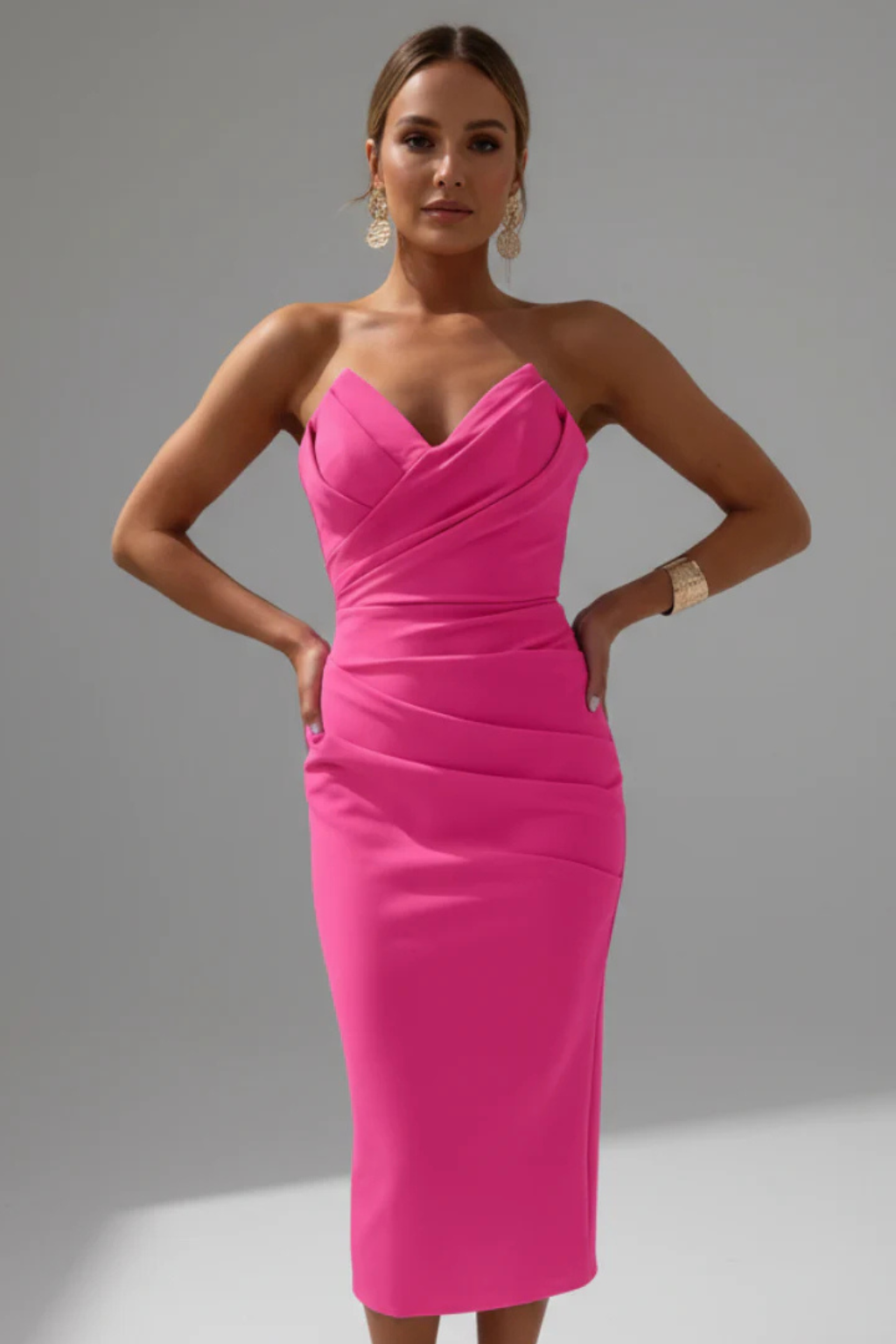 Robe Midi Femme Glamour à Décolleté Cœur Coupe