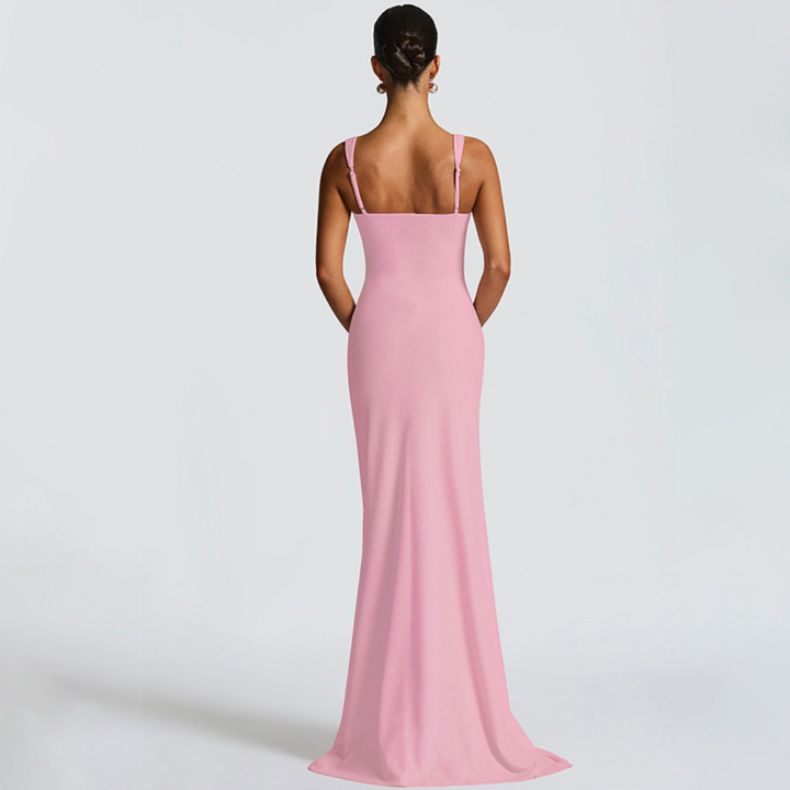 Robe Longue Femme à Bretelles Fines et Fente Haute