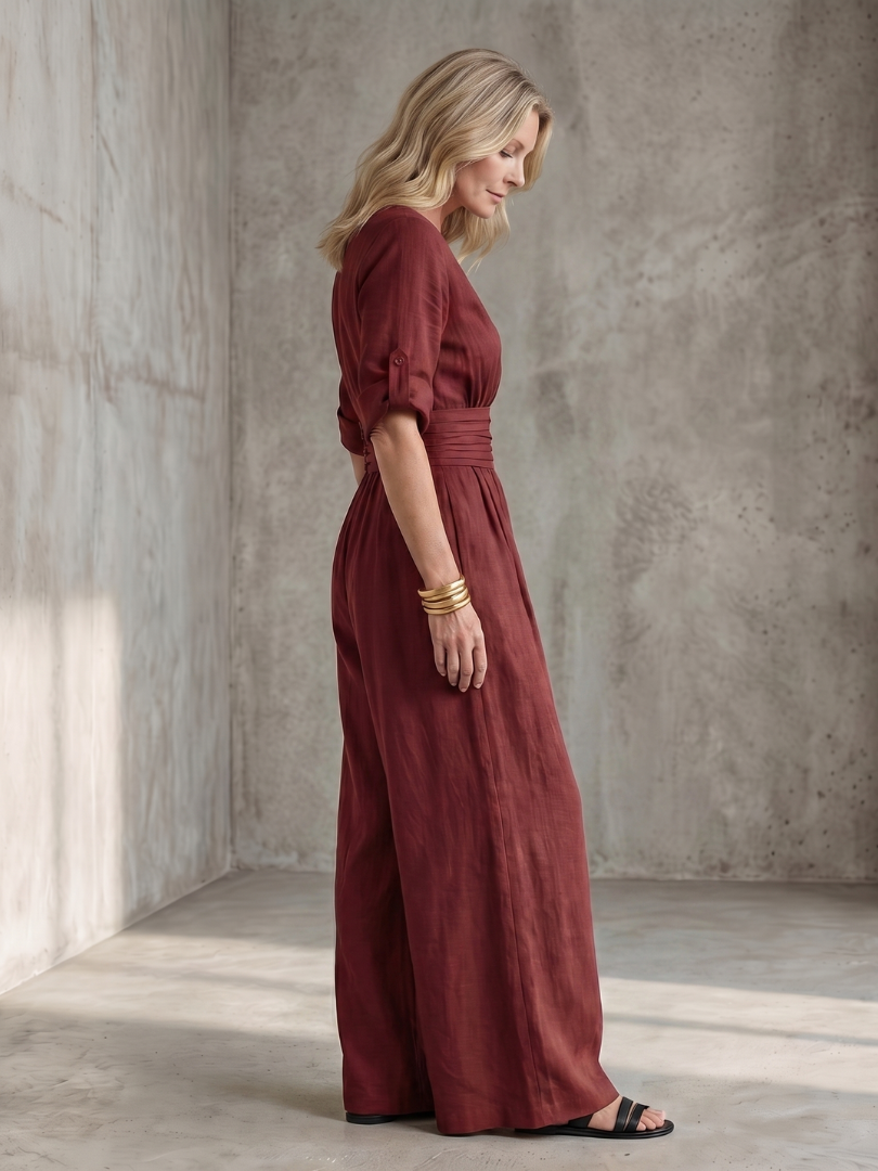 Robe Combinaison Femme à Décolleté Croisé et Jambes Amples