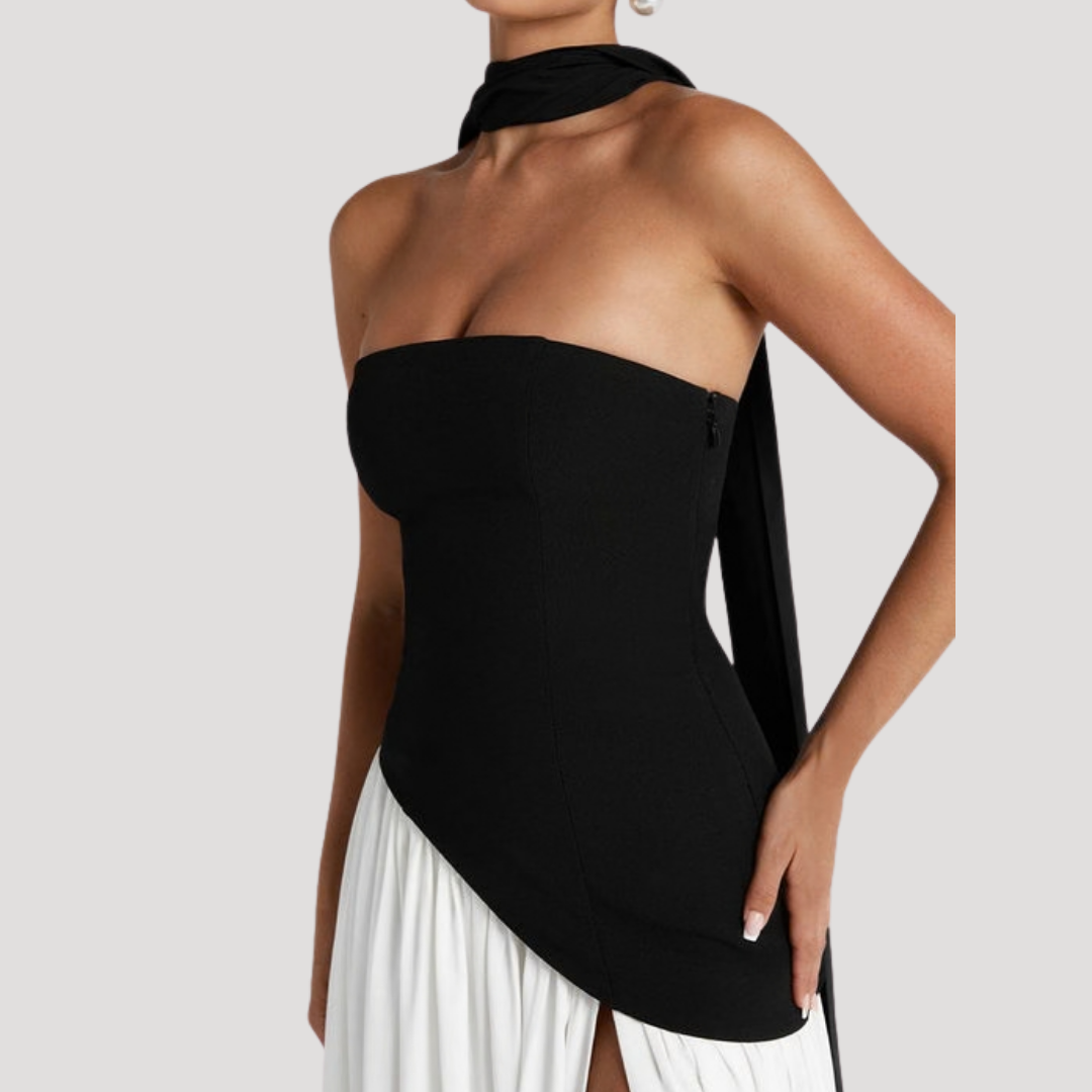 Abito lungo da donna con bustier e spacco elegante