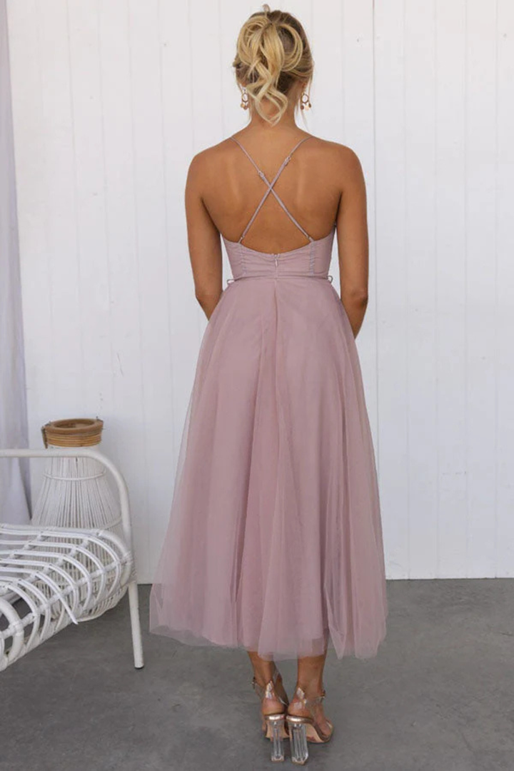 Robe Midi Bustier en Tulle Élégante pour Femme