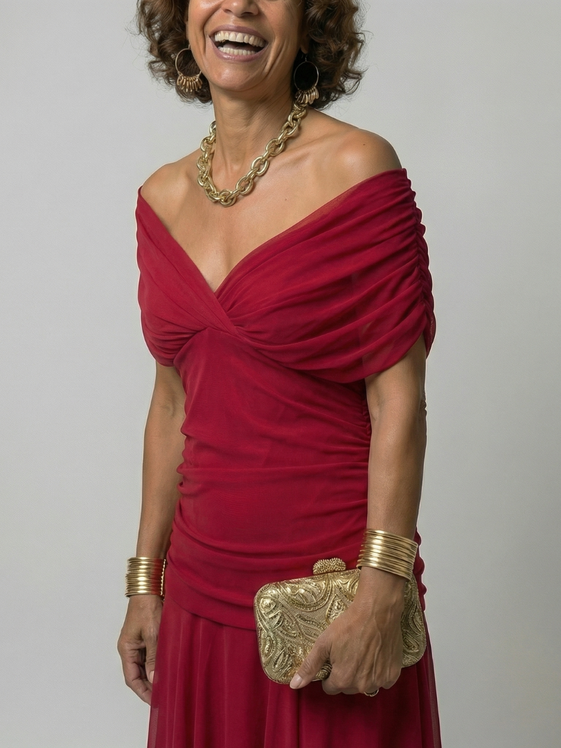 Vestido largo para mujer con escote drapeado