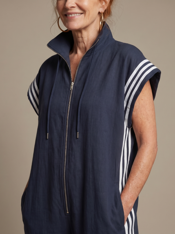 Mono para mujer de corte con cremallera y rayas deportivas