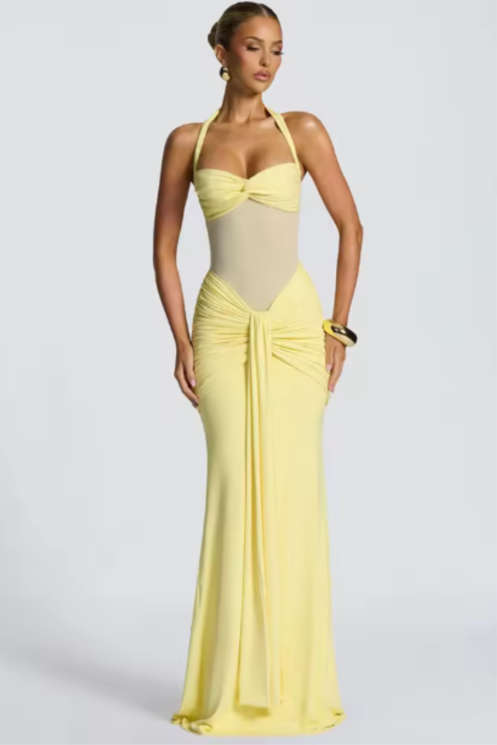 Elegantní dámské maxi slavnostní šaty s halter výstřihem a řasením
