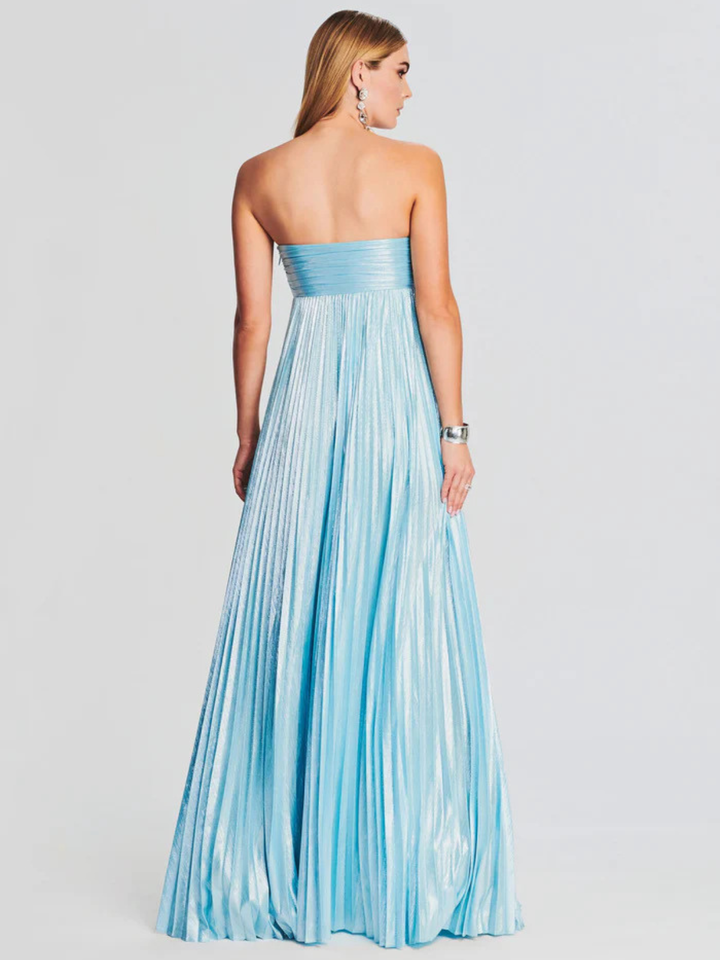 Robe Longue Plissée Bustier pour Femme de Soirée à Fente Haute