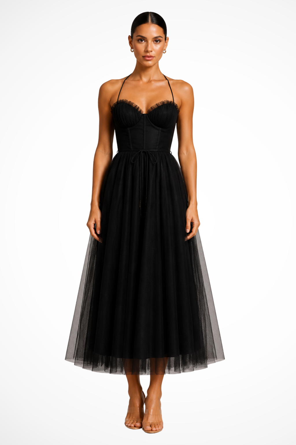 Robe Midi Bustier en Tulle Élégante pour Femme