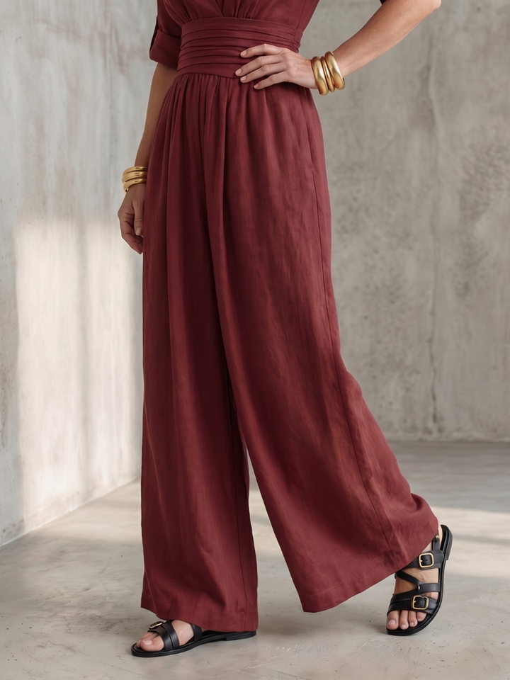 Robe Combinaison Femme à Décolleté Croisé et Jambes Amples