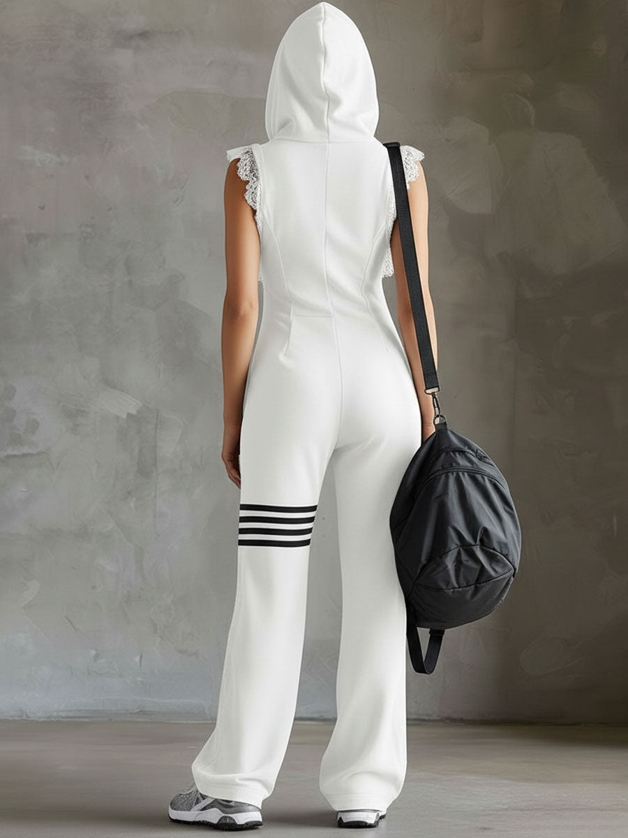 Combinaison femme rétro sporty capuche rayures