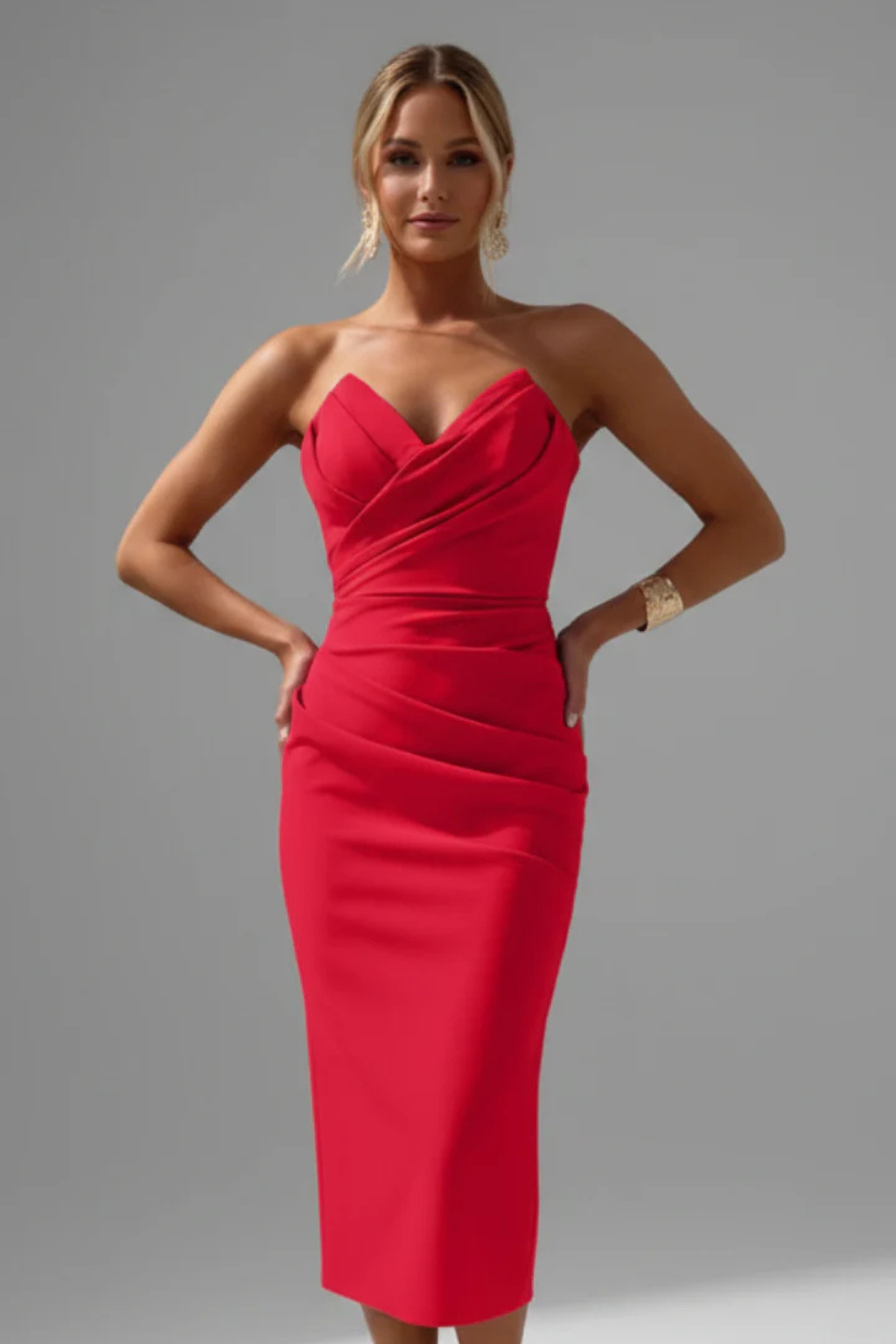 Robe Midi Femme Glamour à Décolleté Cœur Coupe