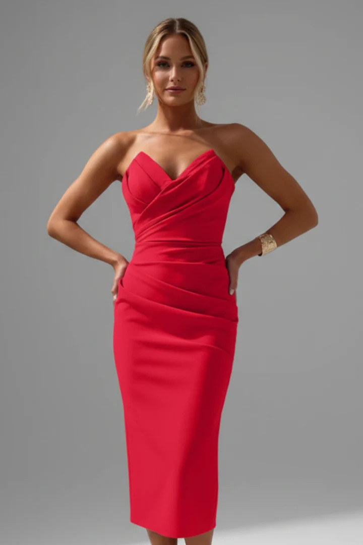 Robe Midi Femme Glamour à Décolleté Cœur Coupe