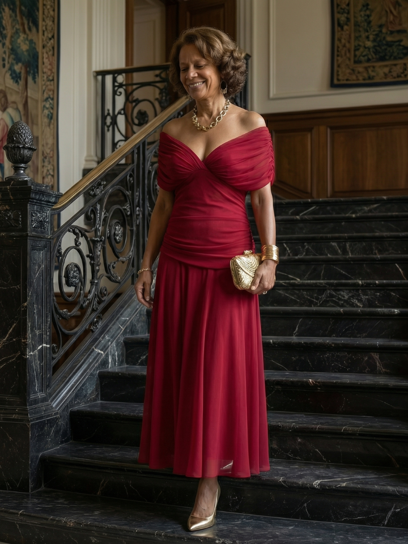 Vestido largo para mujer con escote drapeado