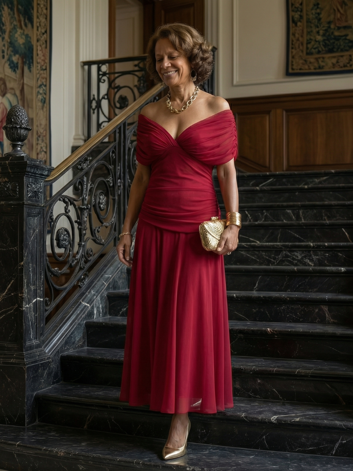 Vestido largo para mujer con escote drapeado