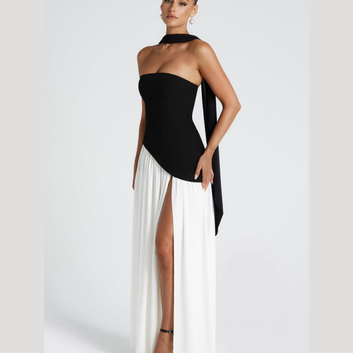Abito lungo da donna con bustier e spacco elegante
