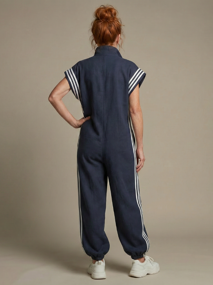 Mono para mujer de corte con cremallera y rayas deportivas