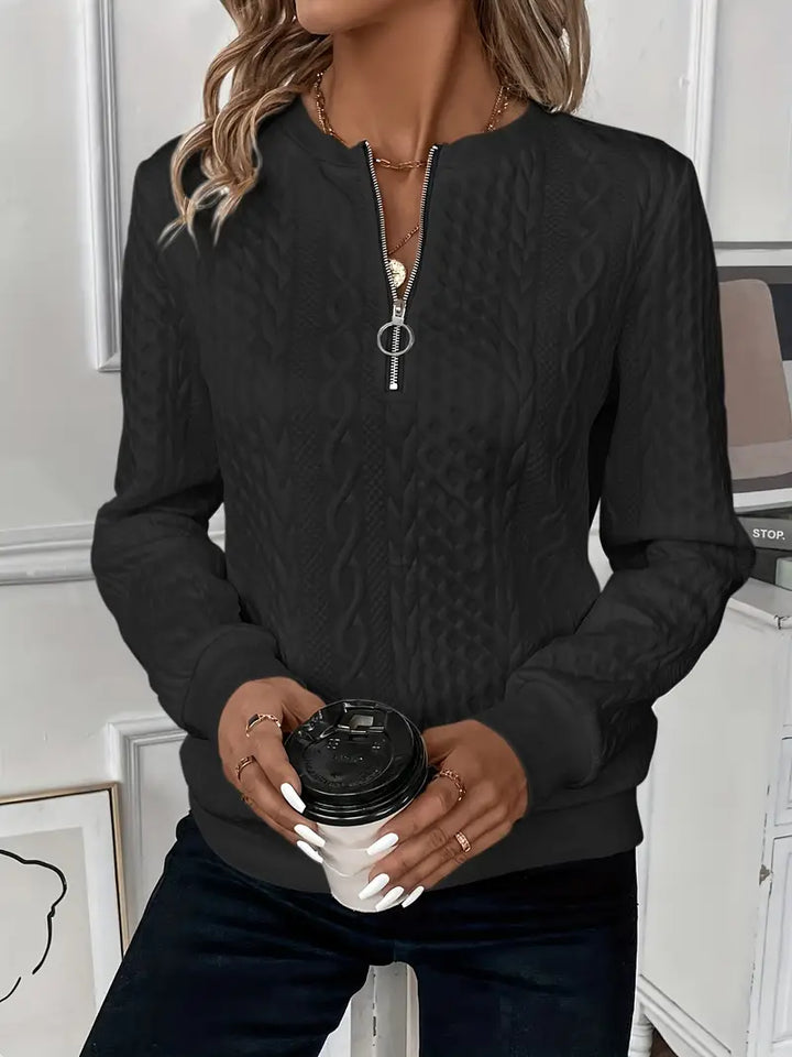 Maglione da donna con trecce e mezza zip