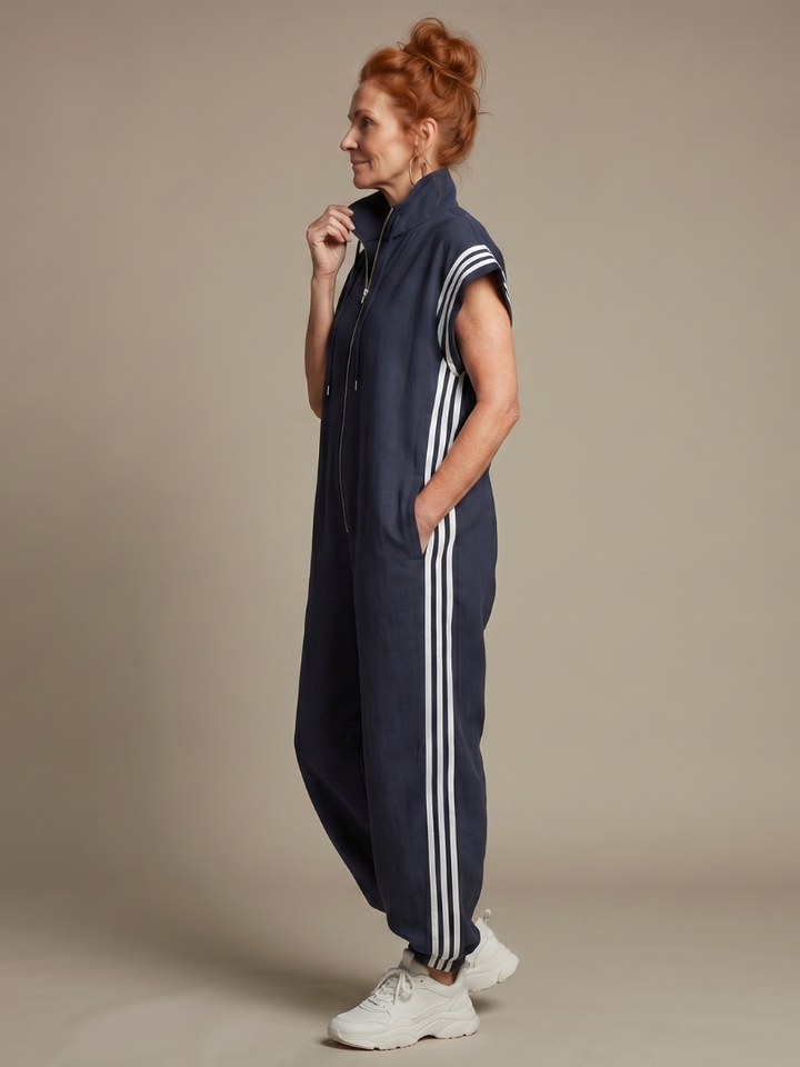 Mono para mujer de corte con cremallera y rayas deportivas