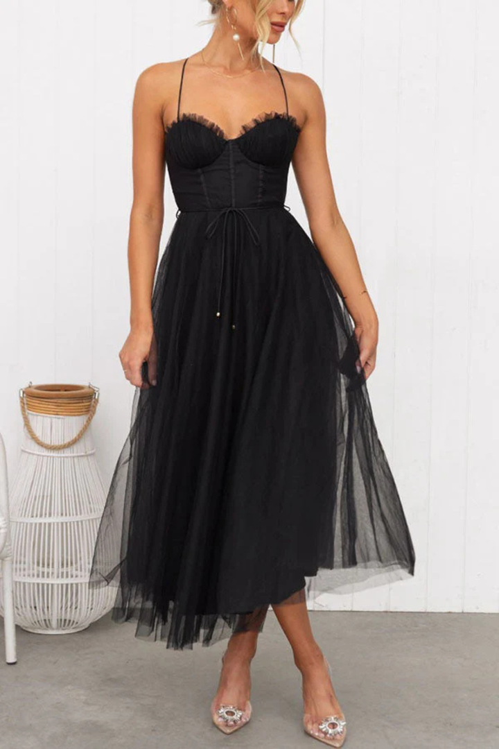 Robe Midi Bustier en Tulle Élégante pour Femme