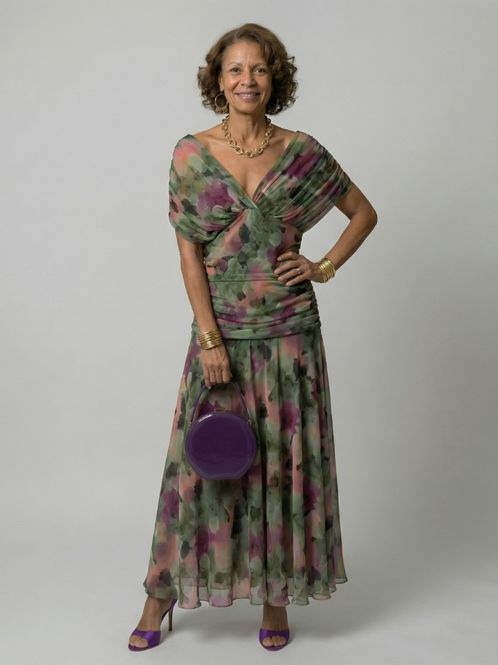 Vestido largo para mujer con escote drapeado