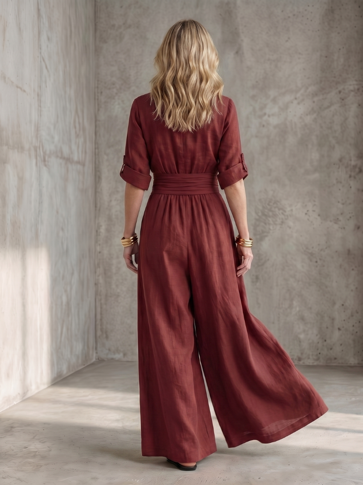 Robe Combinaison Femme à Décolleté Croisé et Jambes Amples