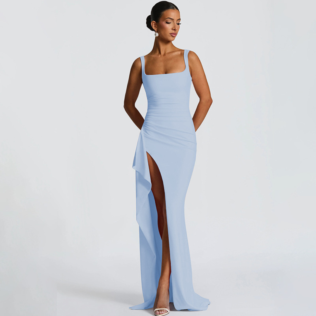Robe Longue Femme à Bretelles Fines et Fente Haute
