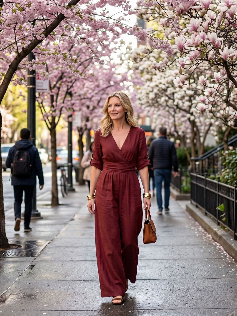 Robe Combinaison Femme à Décolleté Croisé et Jambes Amples