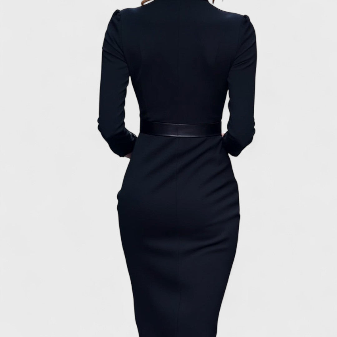 Robe midi femme col Mao ceinture