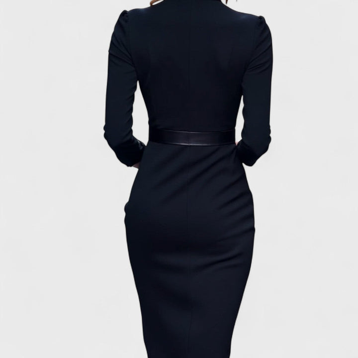 Robe midi femme col Mao ceinture
