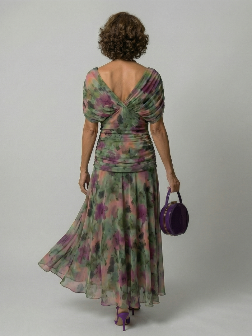 Vestido largo para mujer con escote drapeado
