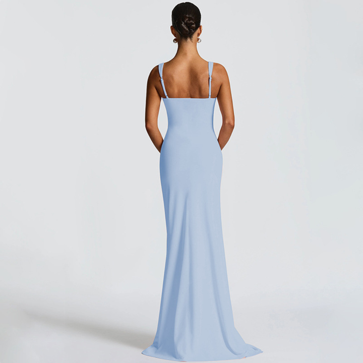 Robe Longue Femme à Bretelles Fines et Fente Haute