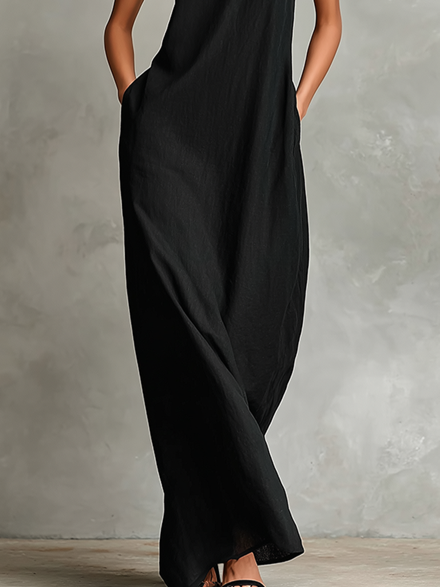 Elegant Long Sleeveless Women's Dress with a High Neck