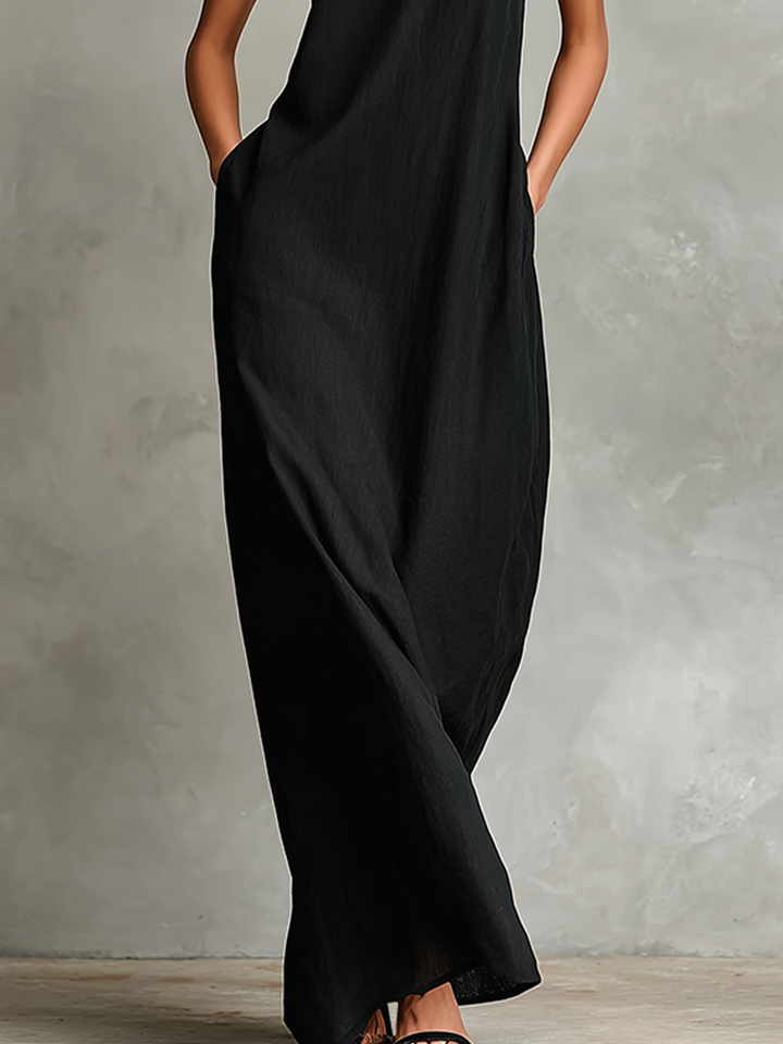 Elegant Long Sleeveless Women's Dress with a High Neck