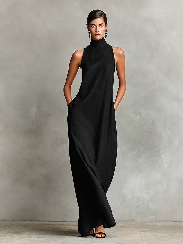 Elegant Long Sleeveless Women's Dress with a High Neck