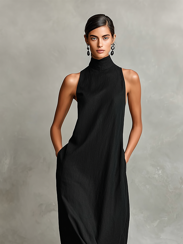 Elegant Long Sleeveless Women's Dress with a High Neck
