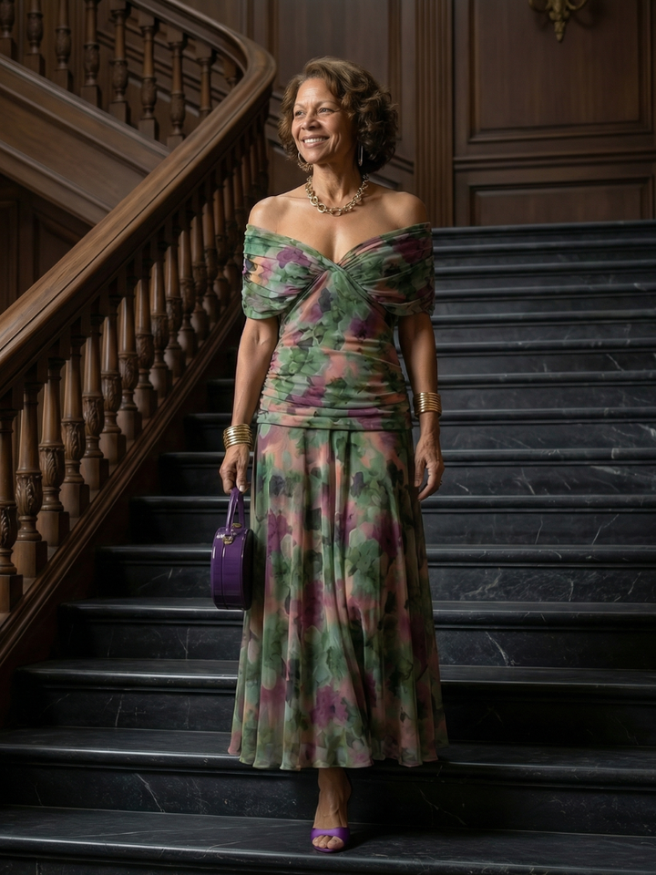 Vestido largo para mujer con escote drapeado
