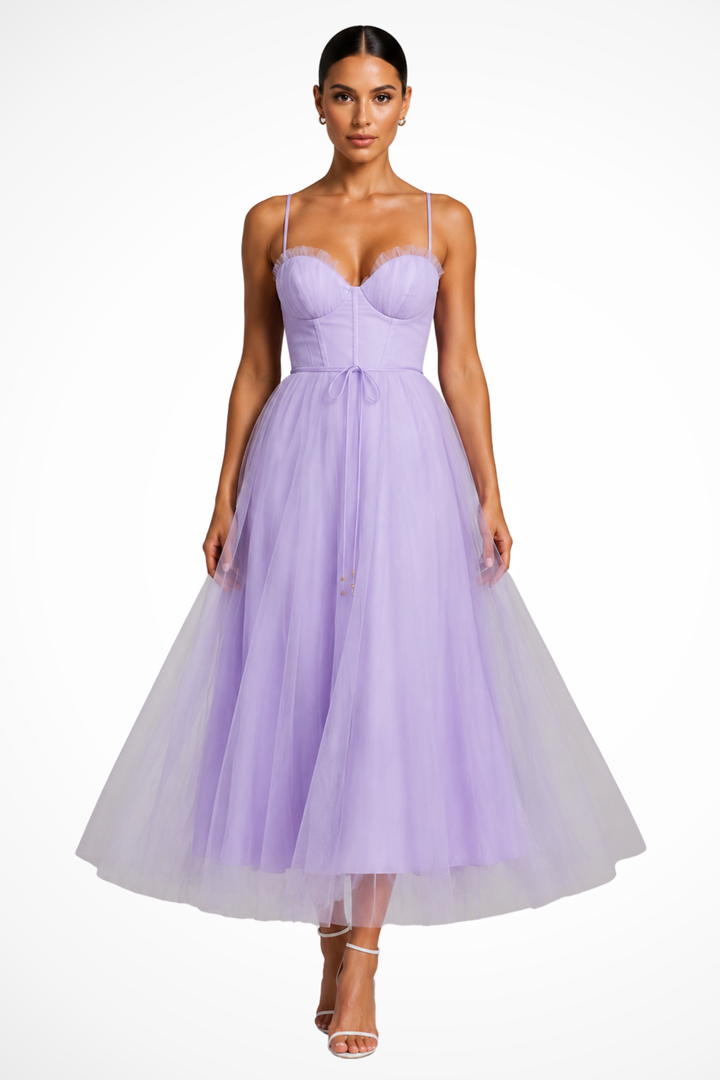 Robe Midi Bustier en Tulle Élégante pour Femme