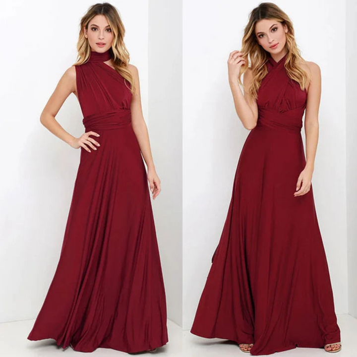Robe Longue Dos Croisé pour Femme de Soirée Fluide Sans Manches