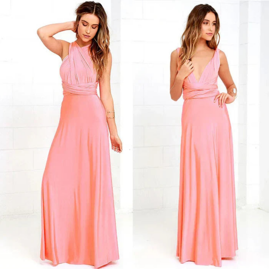 Robe Longue Dos Croisé pour Femme de Soirée Fluide Sans Manches