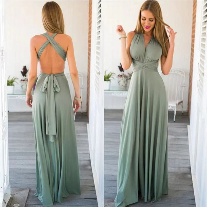 Robe Longue Dos Croisé pour Femme de Soirée Fluide Sans Manches