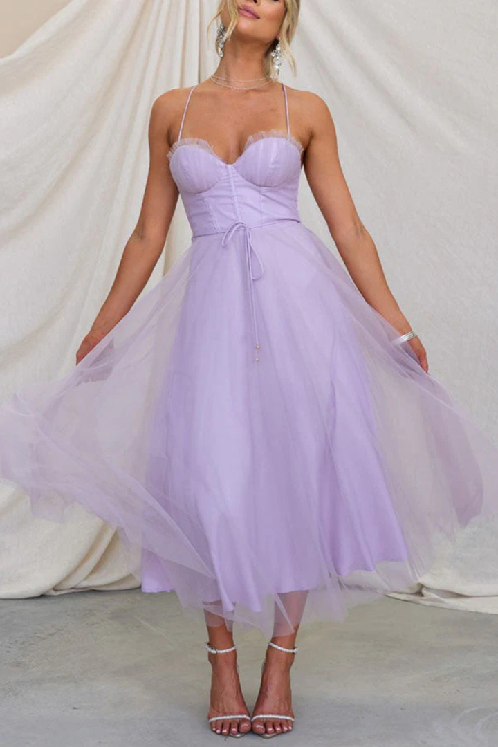 Robe Midi Bustier en Tulle Élégante pour Femme