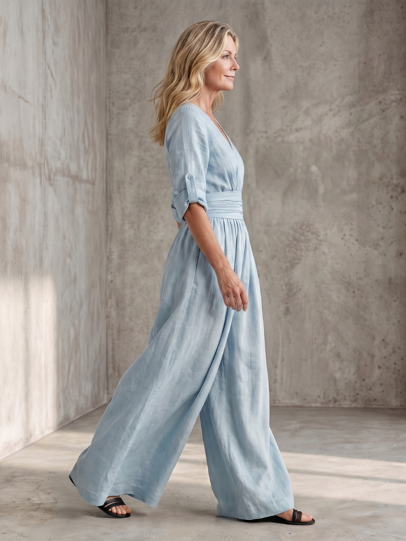 Robe Combinaison Femme à Décolleté Croisé et Jambes Amples