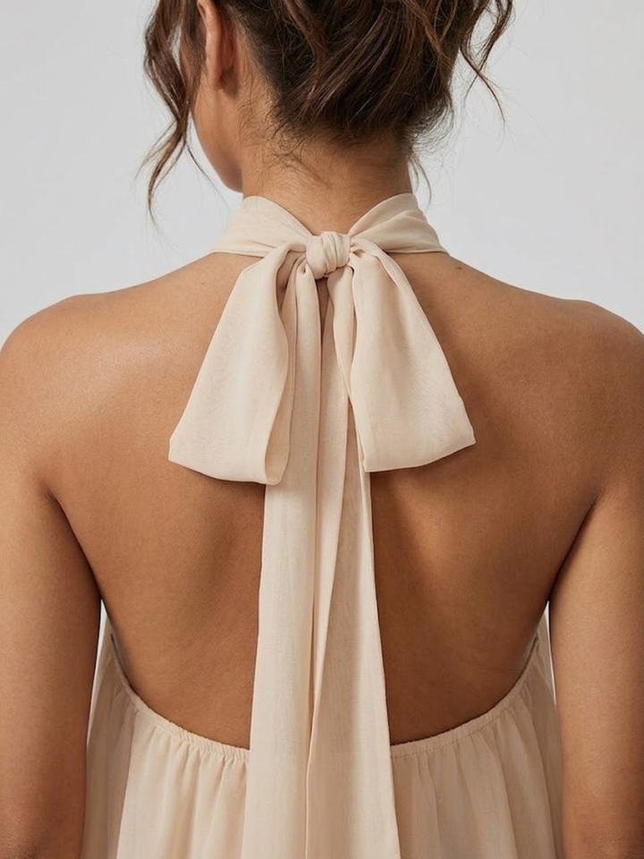 Robe courte femme dos nu col montant volants